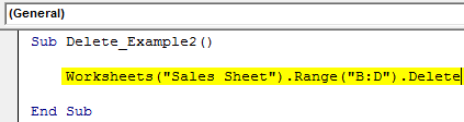 VBA Delete Column Example 2-2