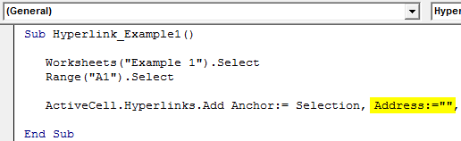 VBA Hyperlinks Example 1-4