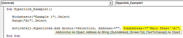 VBA Hyperlinks Example 1-5