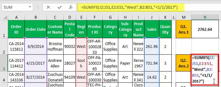 SUMIFS Example 2