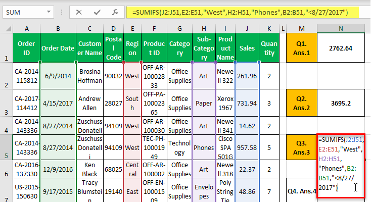 SUMIFS Example 3