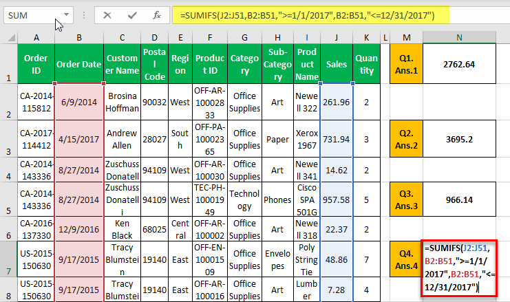 SUMIFS Example 4