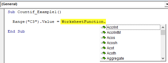 VBA COUNTIF Example 1-3