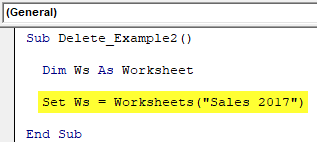 VBA Delete Worksheet Example 2-1