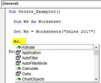 VBA Delete sheet Example 2-2