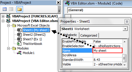 visual basic editor in excel VBE (Properties window)