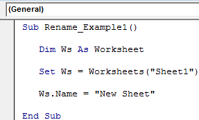 VBA Rename Sheet Example 1