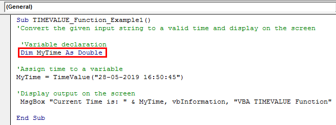 VBA TimeValue Example 2-1