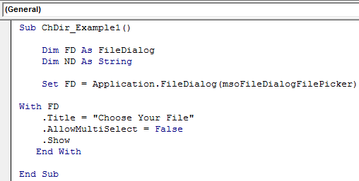 VBA ChDir Example 1