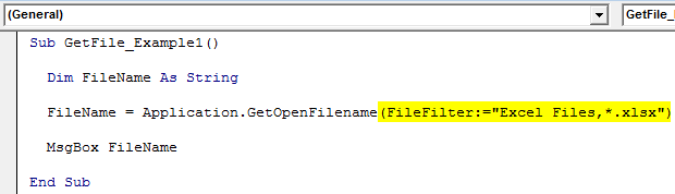 VBA GetOpenFilename Example 1-6