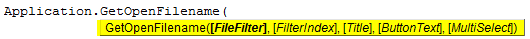 VBA GetOpenFilename syntax