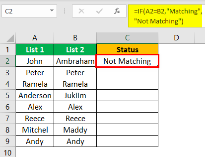 Compare Two Lists in Excel Example 3.3