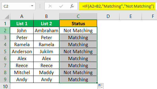 Compare Two Lists in Excel Example 3.4.0