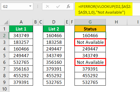 Compare Two Lists in Excel Example 4.2