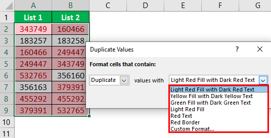 Compare Two Lists in Excel Example 5.3