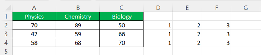 Dot Plots In Excel Example step 1