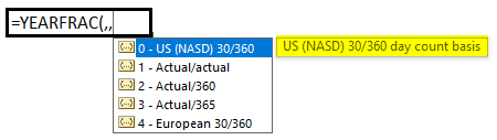 Excel YEARFRAC 1