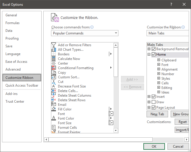 Ribbon in Excel Example 1.1