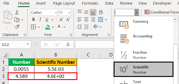 Scientific Notation in Excel Example2.2.0