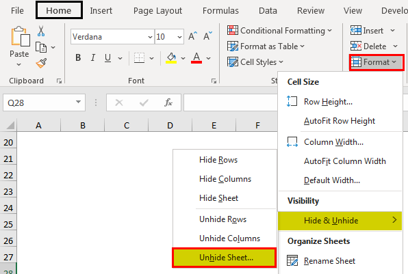 Unhide Single Sheet Example 2.1