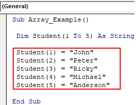 VBA Declare Array Example 1-3