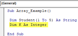 VBA Declare Array Example 1-5