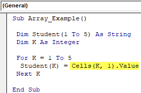 VBA Declare Array Example 1-8