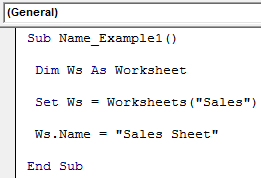 VBA Name Worksheet Example 1