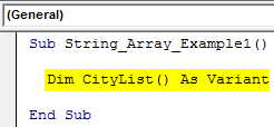 VBA String Array Example 1-1