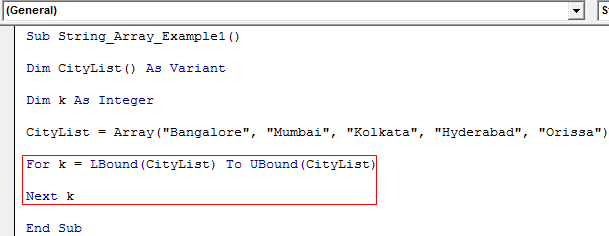 VBA String Array Example 1-7