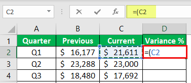 percentage change formula example 1-2