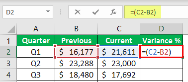 percentage change formula example 1-3