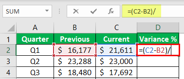 percentage change formula example 1-4