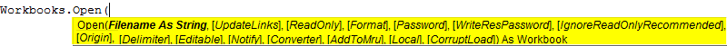 Excel VBA workbooks.open method