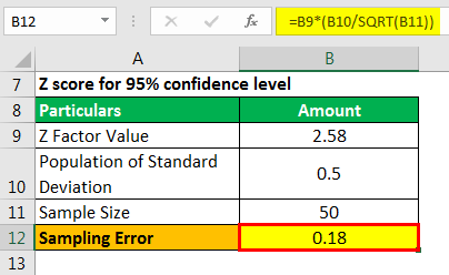 Sampling Error Formula Example 2.5