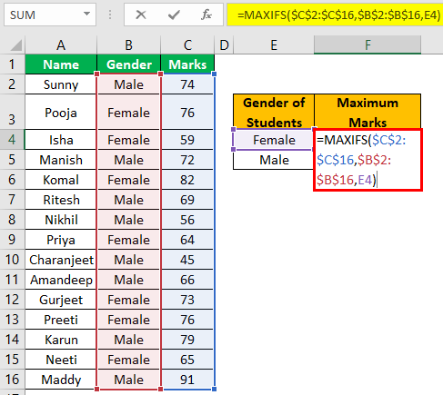 Excel Maxifs Example 1-5