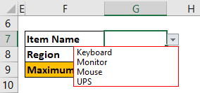 Item Drop down Example 3-1