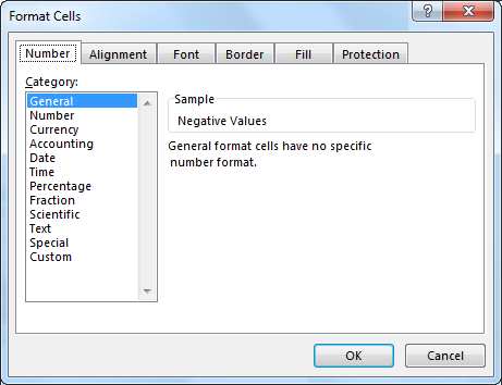 Negative Numbers - Format Cells Window