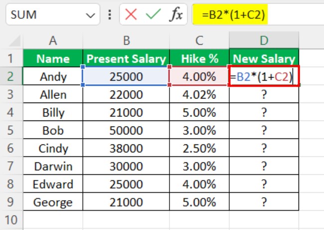 Percentage Change in Excel - Example 3 - Step 2