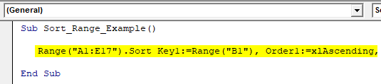 VBA Sort Range Example 1.9