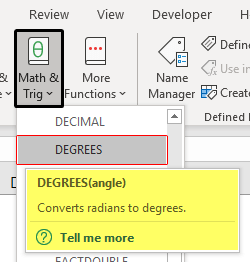 Degrees Function Excel - Example 2-3