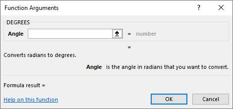 Degrees Function Excel - Example 2-4