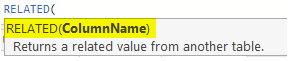 Power BI RELATED Syntax