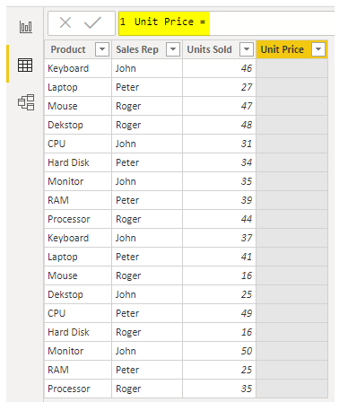 Unit Price New Column