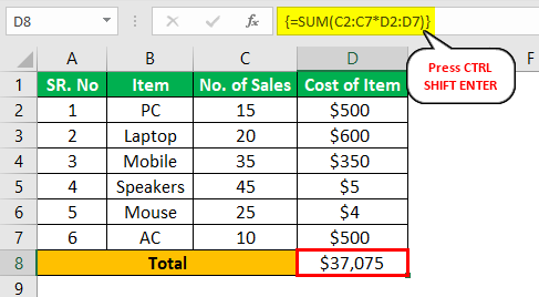 Ctrl Shift Enter in Excel Example 1.3