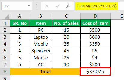 Ctrl Shift Enter in Excel Example 1.4