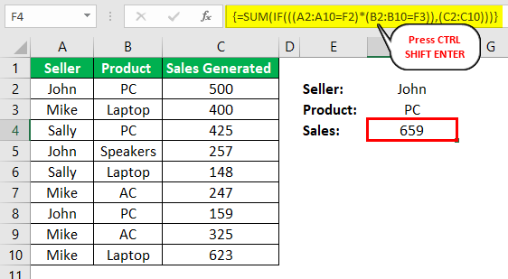 Ctrl Shift Enter in Excel Example 2.3.0