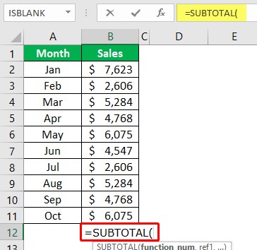 Using Subtotal Function 1