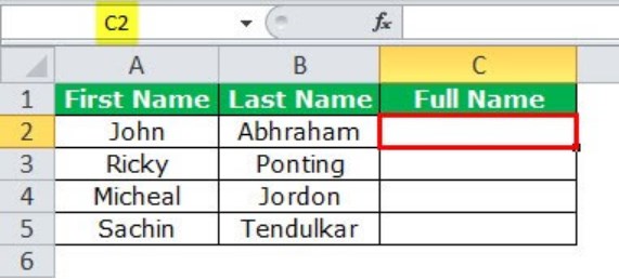 Merge Cells in Excel - Example 2 - Step 1