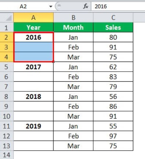 Merge Cells in Excel - Example 6 - Step 1